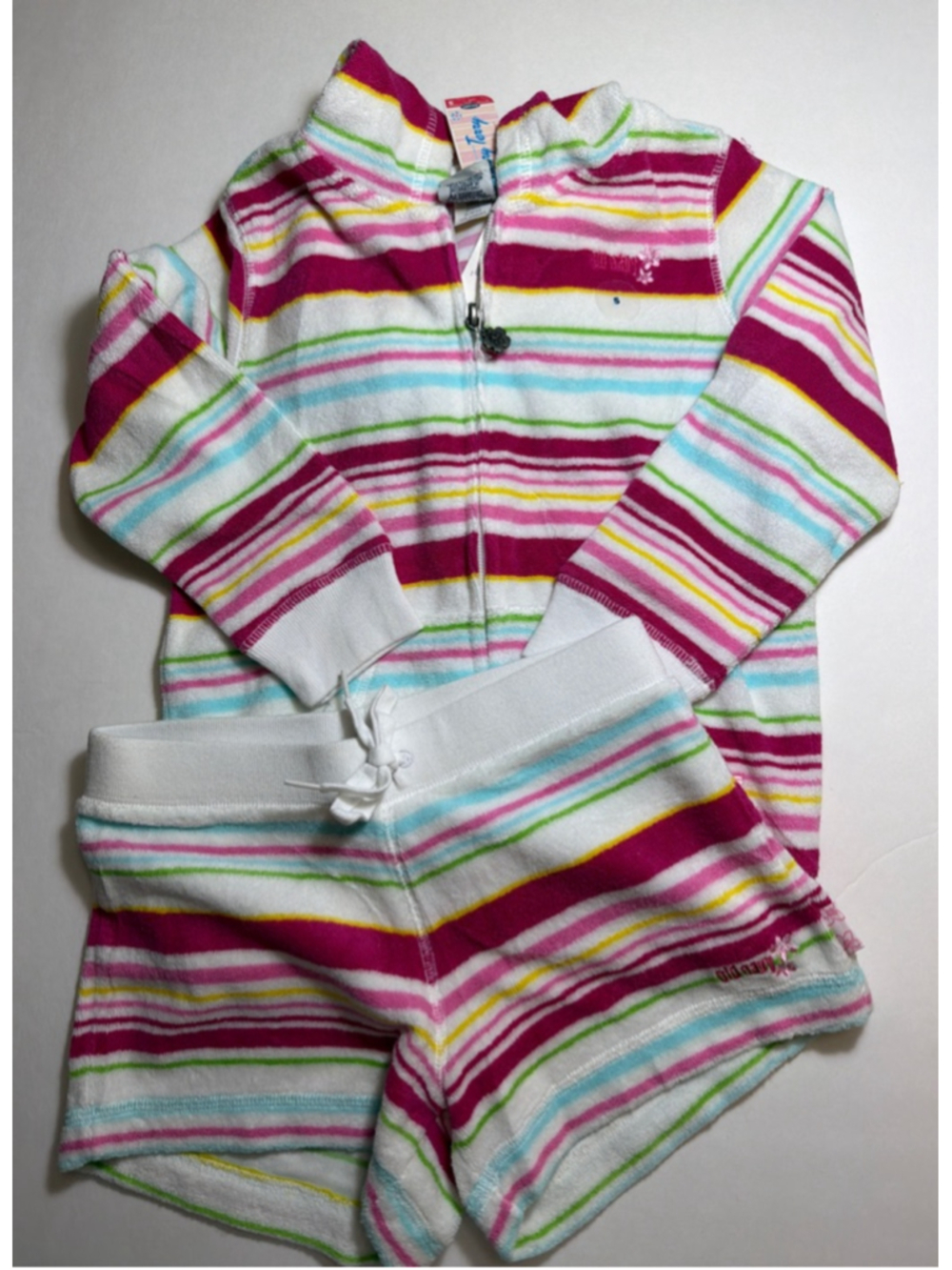 Girls Old Navy Matching Beach Set Size 5 White Pink Striped Terry Cloth Toweling